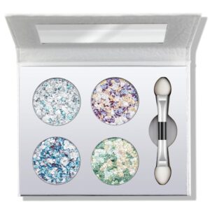 Color Nymph Glitter Eyeshadow Palette | ALL Chameleon Eye Makeup Pallet with Mirror & Brush | High-Pigment Eye Shadow Palette with a Long-Wearing Formula for Easy Application | Travel-Friendly(Aurora)