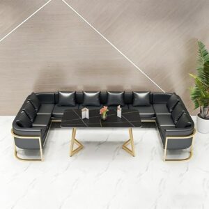 JOSOGO Nordic Style Commercial Leather Sofa Booth Set with Coffee Table, 7 Combination Options, Gray/Black, Suitable for Tea House, Café, Lounge, Reception Area, Restaurant Furniture(Black Set 7)
