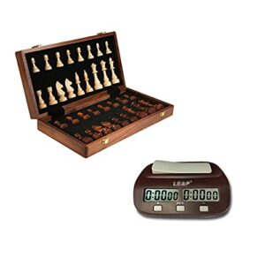 GeRRiT Chess Set High-end 15″ Folding Wooden Chess & Checker Set 2 Extra Queen Wooden Chessmen with Felted Game Board Interior Gift for Kid Board Game for Family Activities