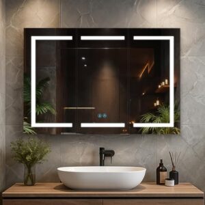 Blossom 48 Inch LED Medicine Cabinet with Mirror Lights, LED Lighted Bathroom Medicine Cabinet – Recessed or Surface Mount with Built-in Defogger, 3 Color Dimmer – Makeup Mirror