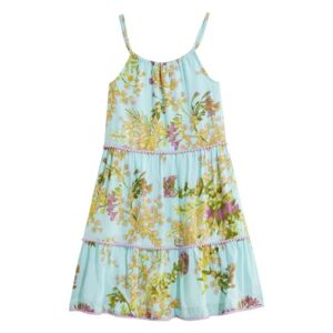 vineyard vines Girls’ Tiered Halter Dress, Mimosa Floral/Aqua