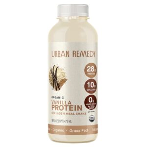 Urban Remedy Vanilla Protein Collagen Meal Shake, 16 oz – 28g Protein, 10g Organic Grass-Fed Collagen, No Added Sugar, Dairy-Free