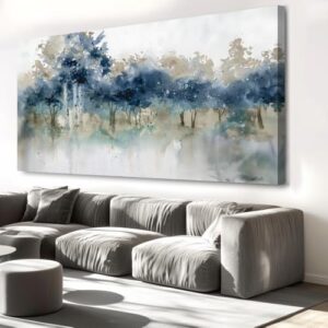 Wall Art Landscape Modern Wall Decor Canvas Painting Blue Ink Wall Art Large Artwork for Living Room Bedroom Office Home Decor 40″x79″ with Framed