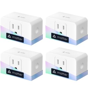 meross Matter Smart Plug, Energy Monitoring Smart Outlet, Wi-Fi Plug Work with Alexa, Apple HomeKit, Google with Schedule Timer, 15A/1800W, 100% Privacy Matter Smart Home, App & Voice Control 4 Pack