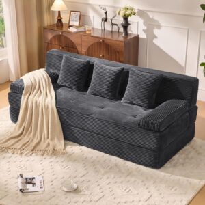 78.7IN Folding Sofa Bed – Convertible Sleeper Sofa Couch with Removable Pillows, 3 Seater Couches Bed for Living Room, Bedroom, Apartment, No Assembly Required, Freestanding, Corduroy, Gray