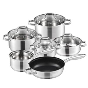 TEDILUVI Stainless Steel Cookware Set 10 Piece Safety Induction Pan Nonstick Skillet Casserole With Glass Lid