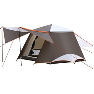 3-6 Persons Double Layer 2 Hall 1 Rooms Large Outdoor Family Party Tents Big Space Waterproof Anti-UV Camping Tent (Color : Brown)