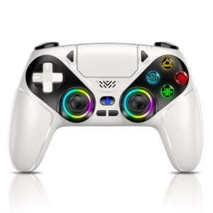 Gamrombo LED Wireless Controller for PS5, Compatible with PS5 Pro/Slim/PC, Dual Vibration, Macro/Turbo Function, 3.5mm Audio Jack, 6-Axis Motion Contro Gamepad with Speaker(White)