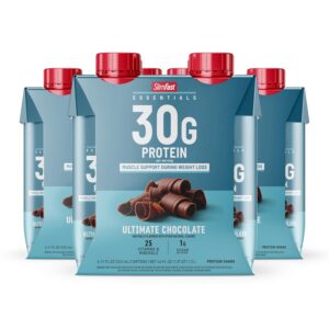 SlimFast Essentials 30g Protein Shake Chocolate, Protein Shakes Ready to Drink, Muscle Support, 1g Sugar, 25 Vitamins and Minerals, 3g Net Carbs, Ultimate Chocolate, 12 Count