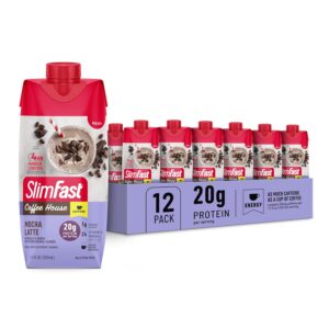 SlimFast Protein Shake, NEW Mocha Latte- 20g Protein, Meal Replacement Shake Ready to Drink, High Protein with Low Carb and Low Sugar, 24 Vitamins and Minerals, 11 Fl Oz (Pack of 12)