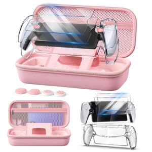 Auarte 12 in 1 Accessories Set for PlayStation Portal Remote Player, Hard Carrying Case for PS Portal with Clear Skin Case for PS5 Portal, 2 Screen Protector with 4 Thumb Grip, Princess Pink