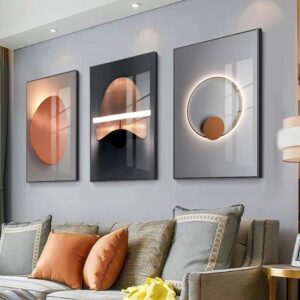 ARTFEB Large Modern Living Room Bedroom Office Framed Wall Decor 3 Panels, Aesthetic Decorative Wall Art Triptych, Warm Color Style Art Prints(Grey, 24″ X 32″ X 3 pieces)