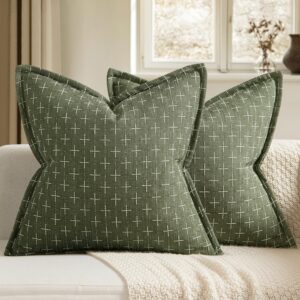 MIULEE Decorative Burlap Linen Throw Pillows Covers 18×18 Inch Olive Green Spring Vintage Couch Pillow Covers Modern Farmhouse Pillowcase Woven Textured Cushion Cases for Sofa Bed Livingroom