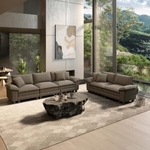 HERA’S HOUSE 2 Pieces Modular Sectional Sofa Sets, Oversized Couch Set with Loveseats, Comfy Cloud Couches with Throw Pillows, 5-Seater Deep Seat Sofa for Living Room, Chenille Ash
