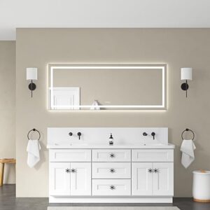 BYCDD Large Makeup Mirror with Lights, Wall Mounted Bathroom Vanity Mirror Over Sink, LED Lighted Mirror for Vanity Restroom Shower Decor, Anti-Fog, Dimmable,72x28Inch