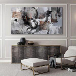 Pogusmavi Black Abstract Canvas Wall Art Living Room Gray and White Wall Decor Paintings for Wall Decorations Modern Wall Decor for Bedrooms Large Framed Artwork for Walls 24×48IN