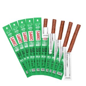 Chomps Grass-Fed and Finished Jalapeño Beef Jerky Snack Sticks 10-Pack – Keto, Paleo, Whole30, 10g Lean Meat Protein, Gluten-Free, Zero Sugar Food, Non-GMO