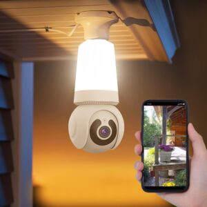 Light Bulb Security Camera WiFi Indoor/Outdoor Cam with Socket, AI Human Detection, Live View, 2-Way Audio, LED Smart Cameras for App Remote Control, V380 PRO White