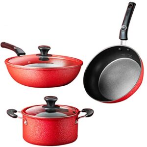 HSIJYGX 3 Piece Cookware Set Household Pot Wok Frying Soup Nonstick Kitchen Combination