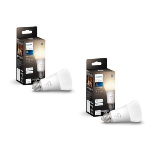 Philips Hue Smart 75W A19 LED Bulb – Soft Warm White Light – 2 Pack – 1100LM – E26 – Indoor – Control with Hue App – Compatible with Alexa, Google Assistant and Apple Homekit