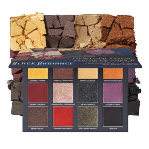 Black Radiance Brilliant Effects Eye Shadow Palette, 12 Intense Ultra Pigmented Powder, Buildable & Blendable Versatile Matte to Shimmer Finishes, Cruelty-Free & Vegan – Midnight Magic