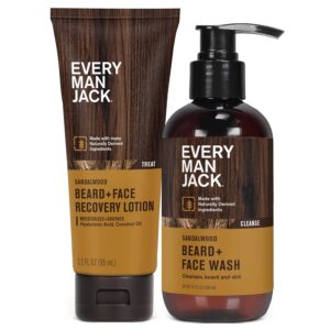 Every Man Jack Men’s Beard + Face Wash & Lotion Set – Subtle Sandalwood Scent – Naturally Cleanse and Condition Your Beard & Skin