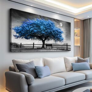 FUHAIHUA Canvas Wall Art For Living Room Wall Decor For Bedroom Office Wall Decoration Black And White Landscape Painting Blue Tree Pictures Artwork Room Aesthetic Home Decor 20×40 In