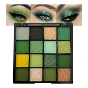 K’APEINE Green Eyeshadow Palette, Matte Glitter Eye Shadow Palette Pigmented Eye Makeup Palette 16 Colors Goth Eyeshade Kit for Rave Parties, Music Festival, Performance, Costume and Halloween