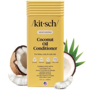 Kitsch Moisturizing Coconut Oil Liquid Conditioner for Women & Men – Coconut Oil Hair Conditioner for Kinky, Curly & Coily Hair – Deep Moisture, Shine & Manageability, Color-Safe Hair Care – 12 oz