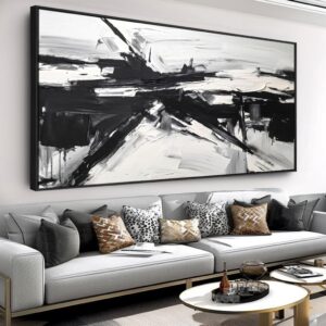Wall Art Abstract Canvas Painting Black and White Modern Artwork for Living Room Bedroom Dining Room Home Office Decor 30″x60″ with Framed