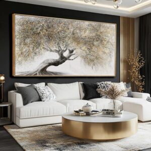 SDYA Nature Pictures Wall Decor Botanical Picture Prints 29″x58″ Large Canvas Wall Art for Living Room Grey and Gold Artwork for Dining Room