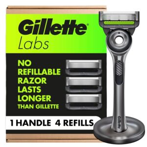 GilletteLabs with Exfoliating Bar by Gillette Razor for Men – 1 Handle, 4 Razor Blade Refills, Includes Premium Magnetic Stand