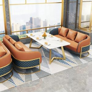 JOSOGO Nordic Style Reception Seating Set – 2-6 Person Upholstered Sofa/Chair for Hotel Lobbies, Beauty Salons, Restaurants – Modern Leisure Waiting Area Furniture(Orange Set 4)