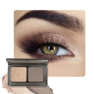 2 Color Shimmer & Matte Eyeshadow Palette Makeup, Brown Matte & Golden Champagne Shimmer Shades eye shadow for Womam, Long-Lasting & Highly Pigmented, Vegan & Cruelty-Free