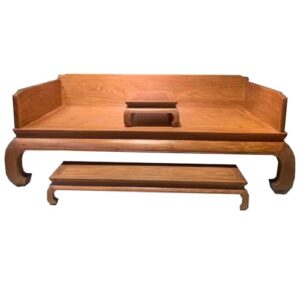 Traditional Chinese Furniture Ming Style Daybed, Burmese Rosewood, Brown, 3-Piece Set with Footstool and Tea Table