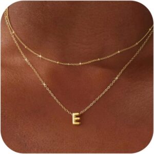 Valentines Day Gifts for Her – Bubble Letter Necklace Layered 14K Gold Plated Initial Necklaces for Women Dainty Cute Choker Pendant Stack Jewelry Fashion Accessories Teen Gift Trendy Stuff