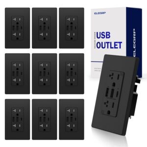 ELEGRP USB Outlets Receptacles, 3-Port Wall Outlet, 30W 6.0A Tamper-Resistant Electrical Outlet, 20 Amp Outlet with Type C Ports, UL Listed, Screwless Wall Plate Included, 10 Pack, Matte Black