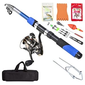 2.1m Telescopic Fishing Rod Combo Full Kit Fishing Tackle Kits Set Spinning Fish Reel Pole Baits Hooks Fishing Bag Kit(D)