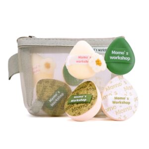 Momo’s Workshop Mini Denim Makeup Sponge Set,Mini Makeup Blenders Sponge for Concealer/Blush/Highlighter, Perfect for Detail Work & Travel,4pcs Green Mini Concealer Puffs with Travel Pouch