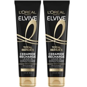 L’Oreal Paris Elvive Total Repair 5 Protein Recharge Leave In Conditioner Treatment, and Heat Protectant, 2 pack, (5.1 Ounce each) (Packaging May Vary)