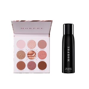 MORPHE Rich & Foiled Eyeshadow Palette – Rose to Fame (0.35 oz) + Continuous Setting Spray (2.8 oz) – Ultra-Pigmented Metallic Shadows & Long-Lasting Makeup Finish