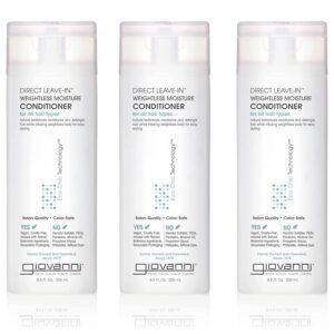 GIOVANNI Direct Leave-In Weightless Moisture Conditioner – Co Wash, Great for Curls & Wavy Hair, Wash & Go, Salon Quality, No Parabens, Infused with Natural Botanical Ingredients – 8.5 oz, (3 Pack)