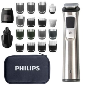 Philips Norelco Multigroom Men’s Beard Grooming Kit with Trimmer for Head Body, Face -Stainless Steel with Travel Case