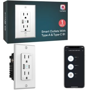 Lumary 2.4GHz WiFi Smart Outlet, Smart USB Outlet with Type C & USB Charger, Standard Electrical Outlet Work with Amazon Alexa, Google Home FCC Certified White 1 Pack