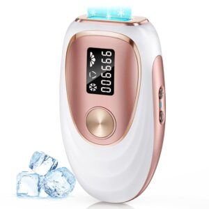 Laser Hair Removal Device, at-Home IPL Hair Removal for Women & Men – Safe 45°F Ice-Cooling Contact for Painless & Long-Lasting Results, 86% Hair Reduction in 3 Weeks for Full Body, Gold/White