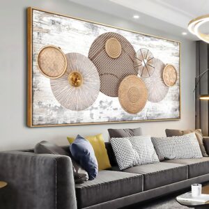 Wall Art Floral Rustic Wall Decor Yellow and White Canvas Painting Abstract Wall Art for Bedroom Living Room Dining Room Home Office Decor 20″x40″ with Framed