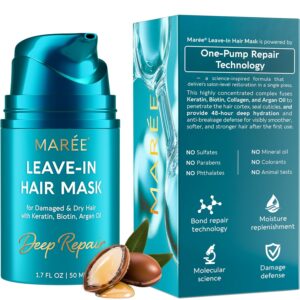 MAREE Deep Conditioning Leave-In Hair Mask for Damaged Hair – Keratin Hair Treatment with Biotin, Natural Oils & Vitamins – Leave-In Conditioner for Repair and Hydration – Mascarilla Para Cabello