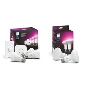 Philips Hue White and Color Ambiance Medium Lumen (75W) Smart Button Starter Kit & White & Color Ambiance BR30 LED Smart Bulbs, 16 Million Colors (Hue Hub Required), 2 Bulbs (578096)