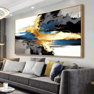 Wall Art Abstract Wall Art Prints Canvas Painting Black Yellow Blue Modern Large Artwork for Living Room Bedroom Office Home Decor 30″x60″ with Framed