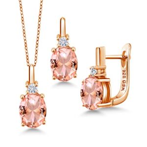 Gem Stone King 18K Rose Gold Plated Silver Gemstone Birthstone Pendant and Earrings Jewelry Set for Women | Oval 8X6MM | Round 2.5MM | With 18 Inch Chain | Fine Jewelry Gifts for Her Mom Women Wife